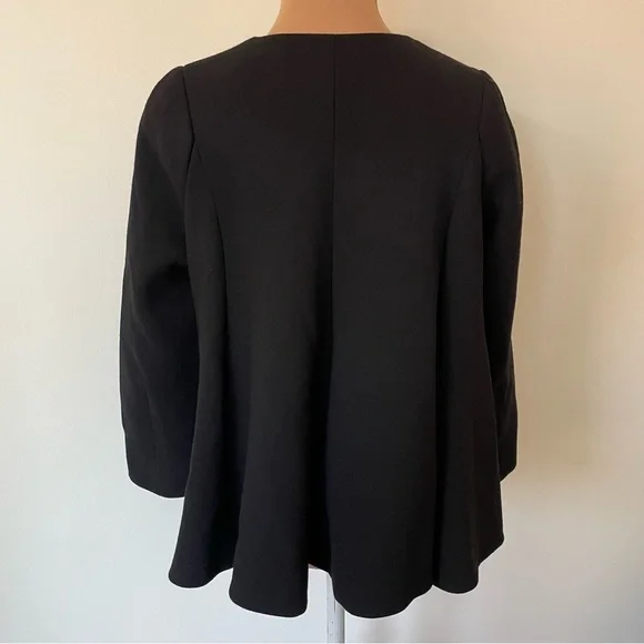 L’Autre Chose Black Virgin Wool Zipper Front Short Trapeze Jacket EUC Size 42/L - Picture 3 of 10